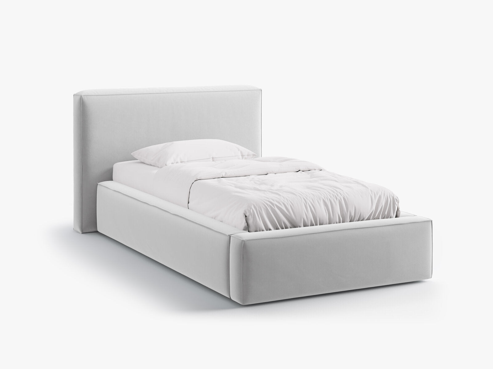 Micadoni Single Polsterbett mit Stauraum Jodie Samt Bluvel Silber 90x200