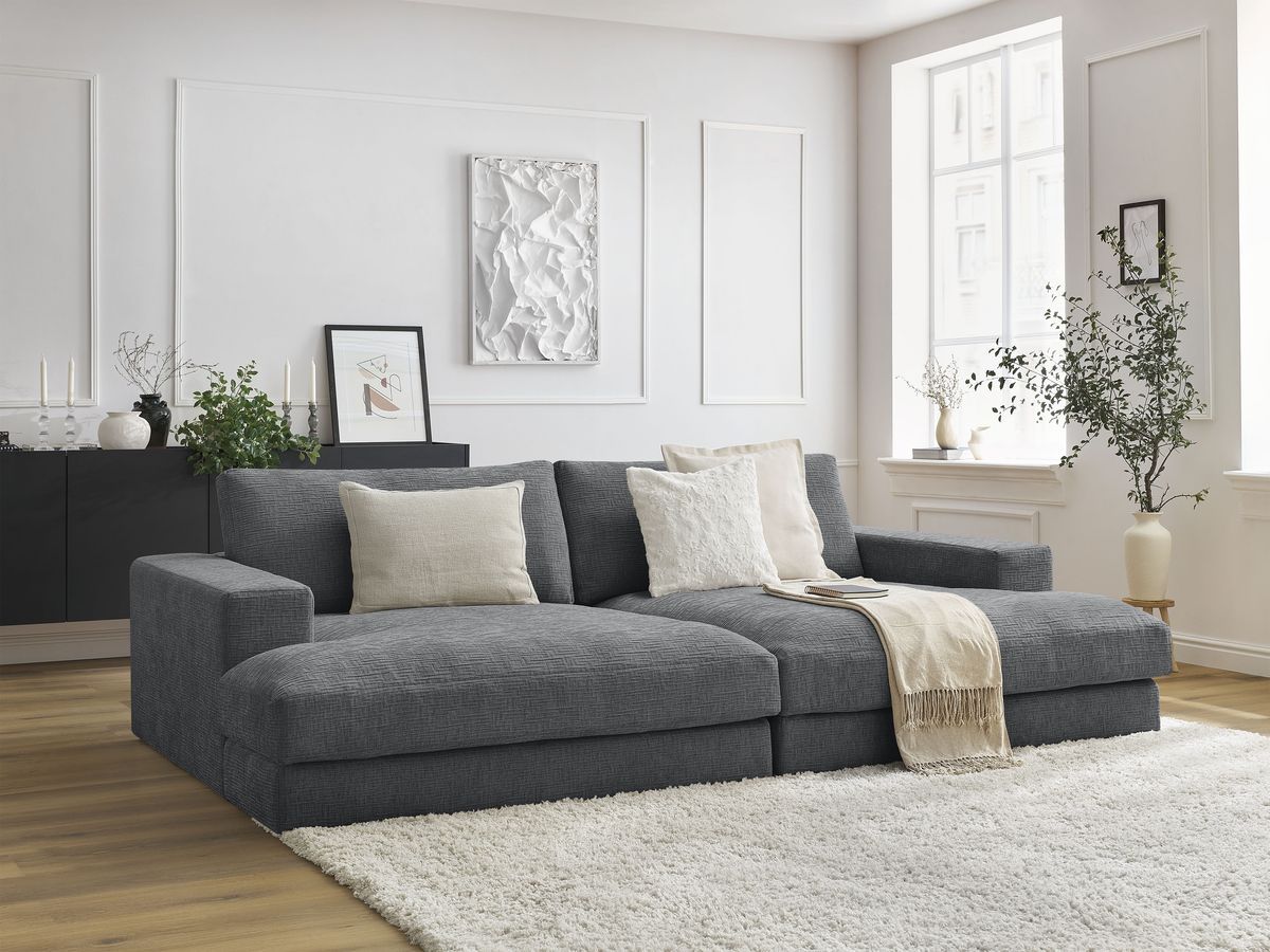 Bobochic Leonard Sofa 4-Sitzer 234 × 159 cm Strukturstoff Dunkelgrau