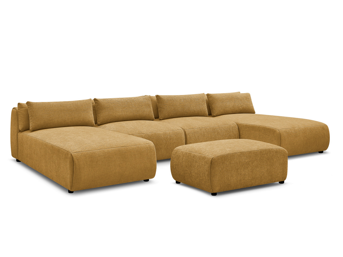 Bobochic Jana Wohnlandschaft mit kleinem Pouf Strukturstoff Gelb