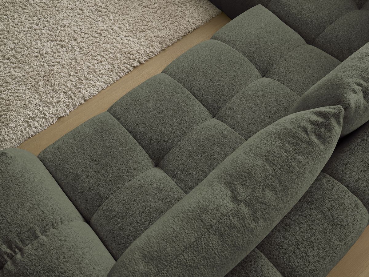 Bobochic Everest Ecksofa mit Schlaffunktion und Bettkasten 320 × 212 cm, 5 Kissen Melange-Stoff Grün Ecke links