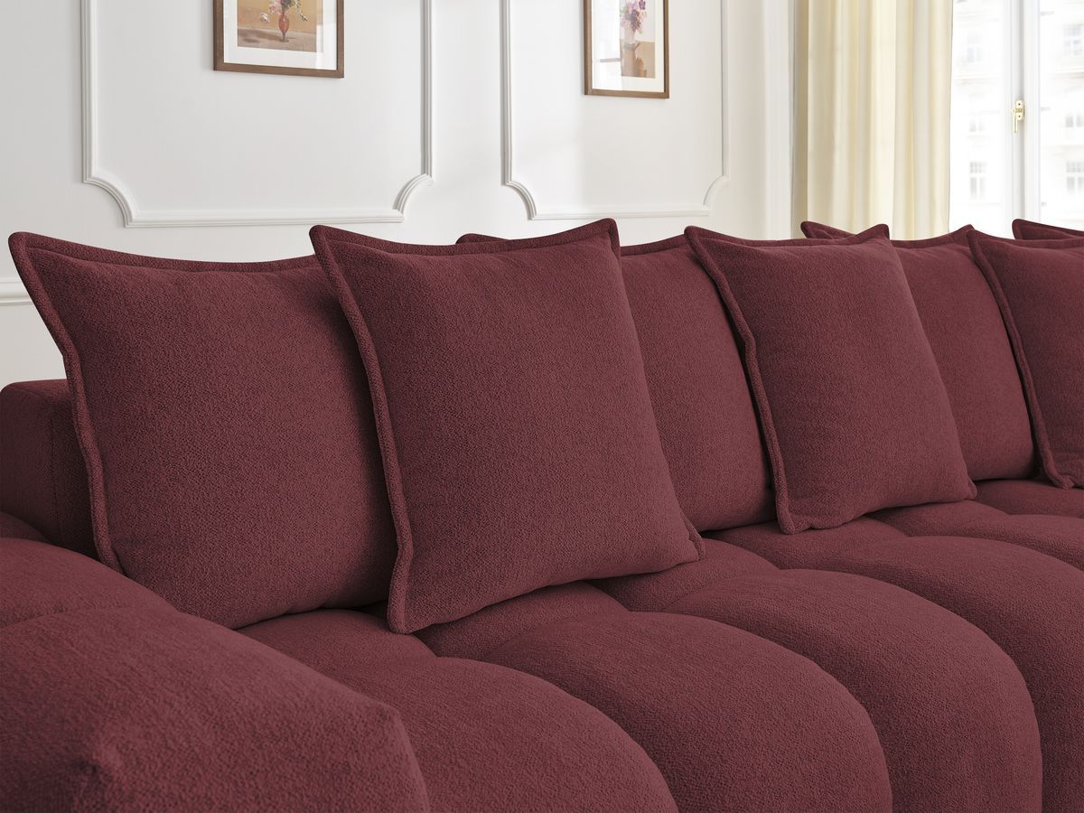 Bobochic Everest Ecksofa mit Schlaffunktion und Pouf, 10 Kissen Melange-Stoff Rot Ecke rechts