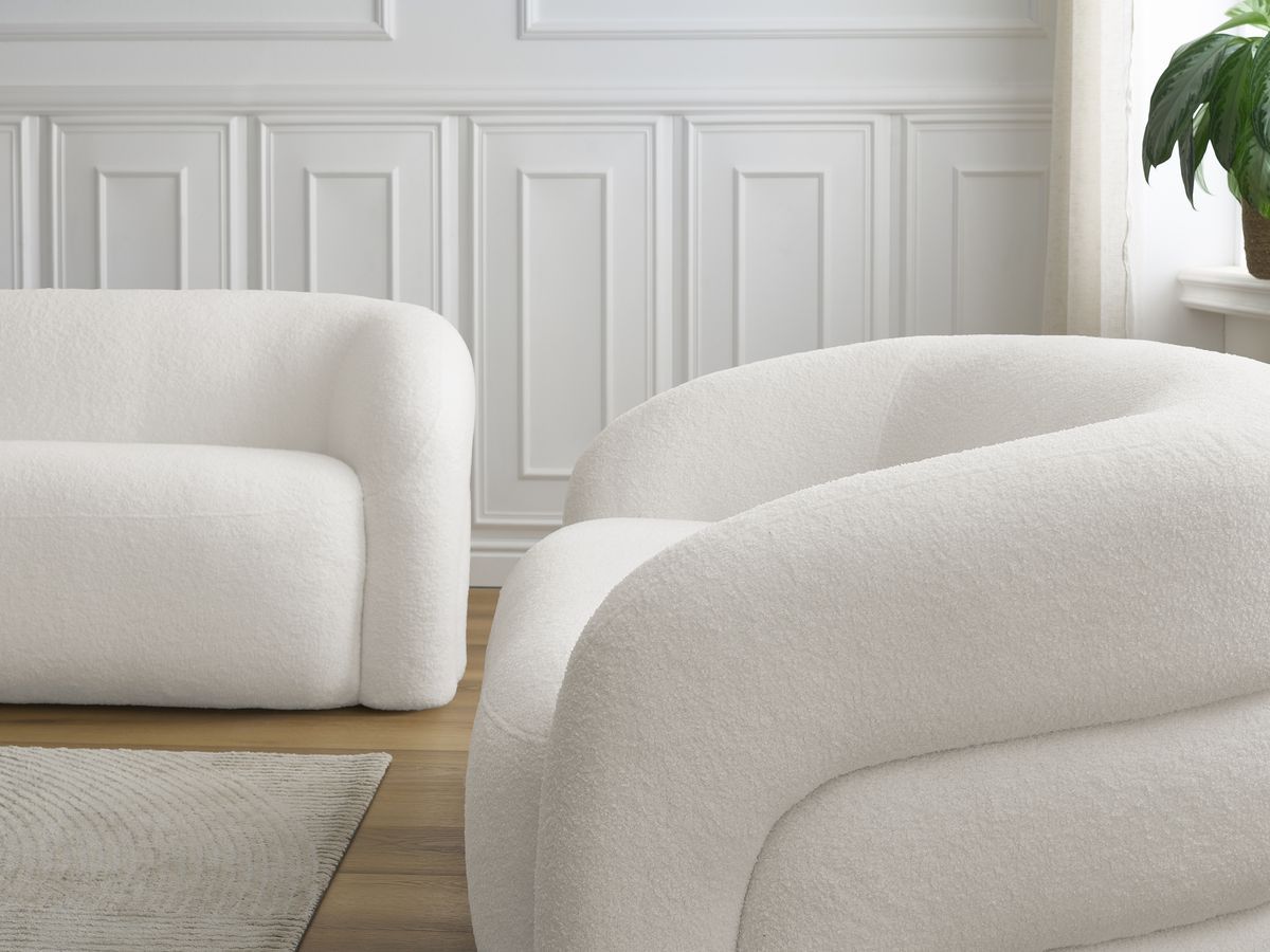 Bobochic Elina Sofa 5-Sitzer Bouclé-Stoff Weiß
