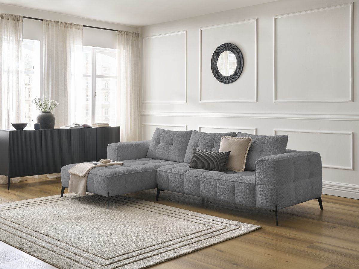 Bobochic Anis Ecksofa Bouclé-Stoff Dunkelgrau Ecke links