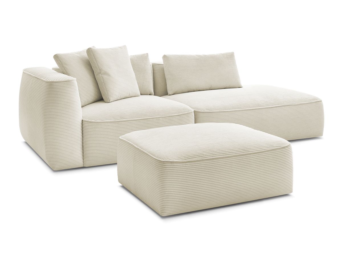 Bobochic Leopold Sofa 4-Sitzer mit Pouf Cordsamt Beige Armlehne links