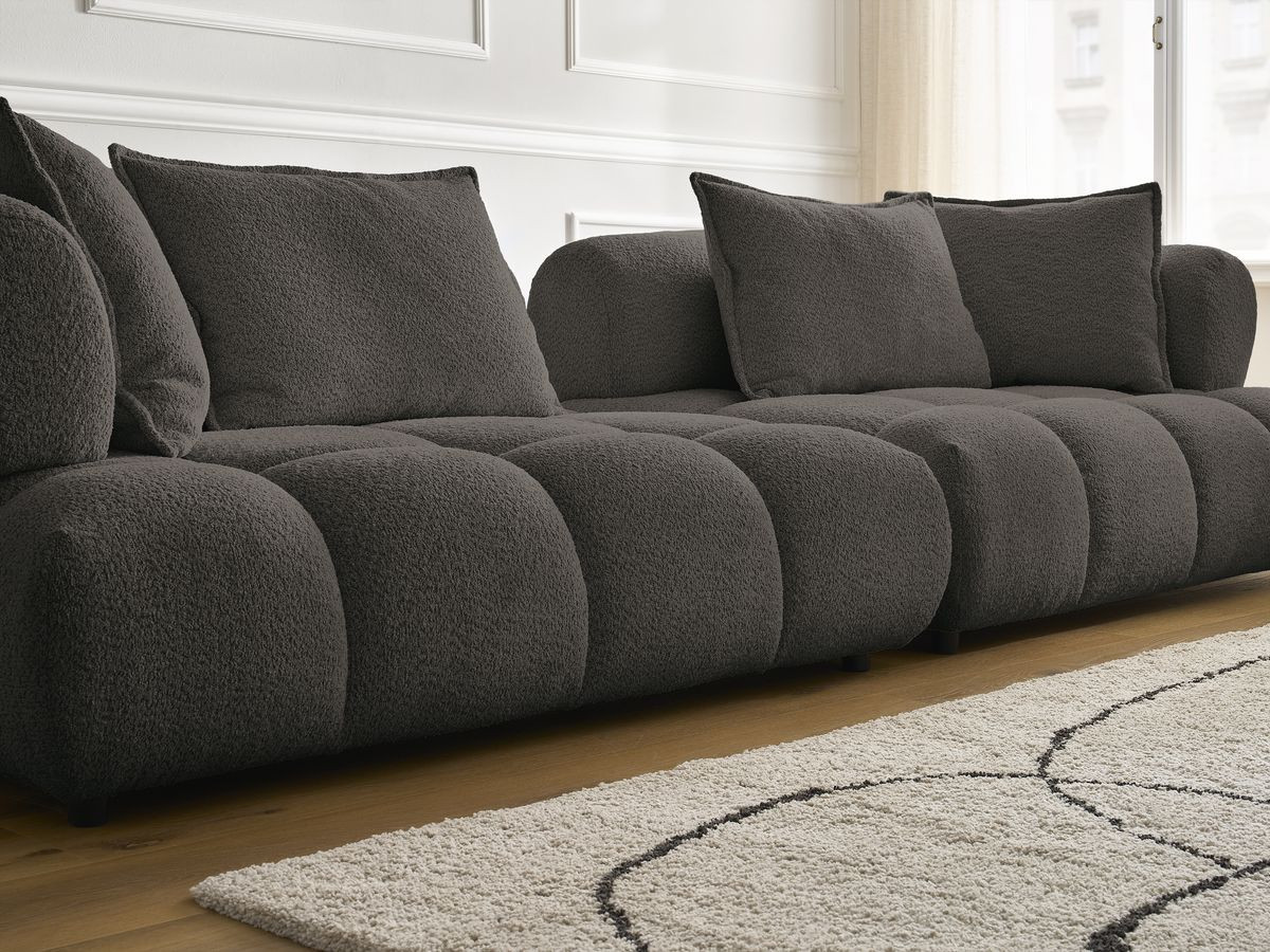 Bobochic Alya Sofa 4-Sitzer mit Pouf Bouclé-Stoff Braun