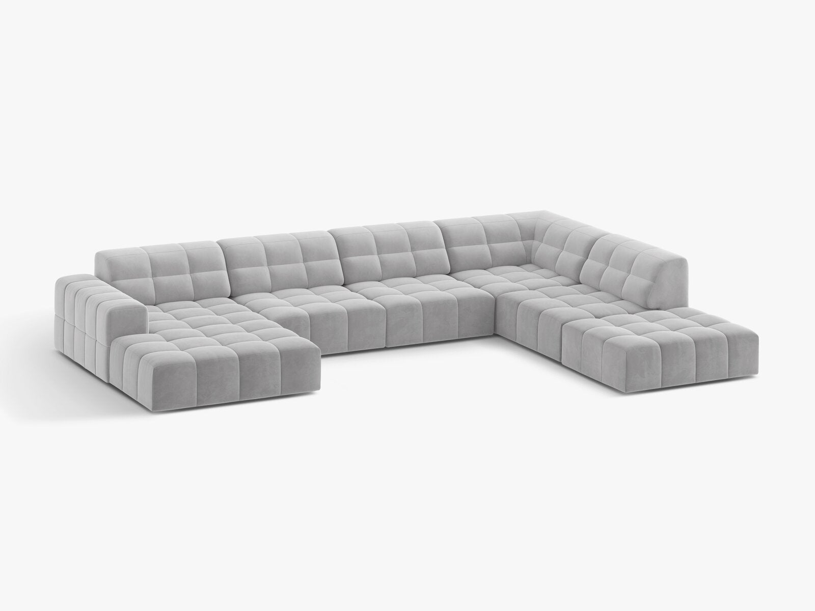 Micadoni Panorama Ecksofa Jennifer 7-Sitzer Rechts Samt Bluvel Silber