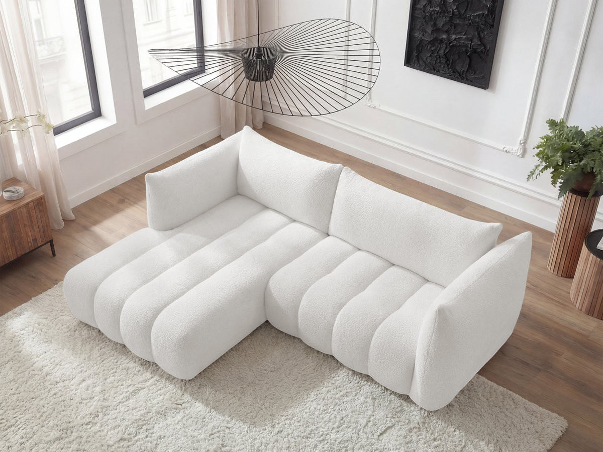 Bobochic Azra Ecksofa 262 × 178 cm Bouclé-Stoff Weiß Ecke links