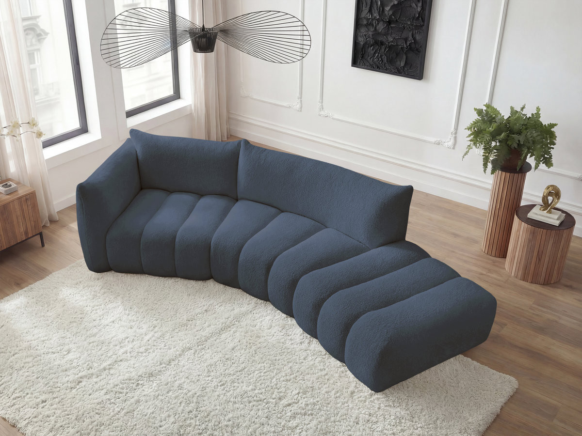 Bobochic Azra Ecksofa 325 × 112 cm Bouclé-Stoff Dunkelblau Ecke links