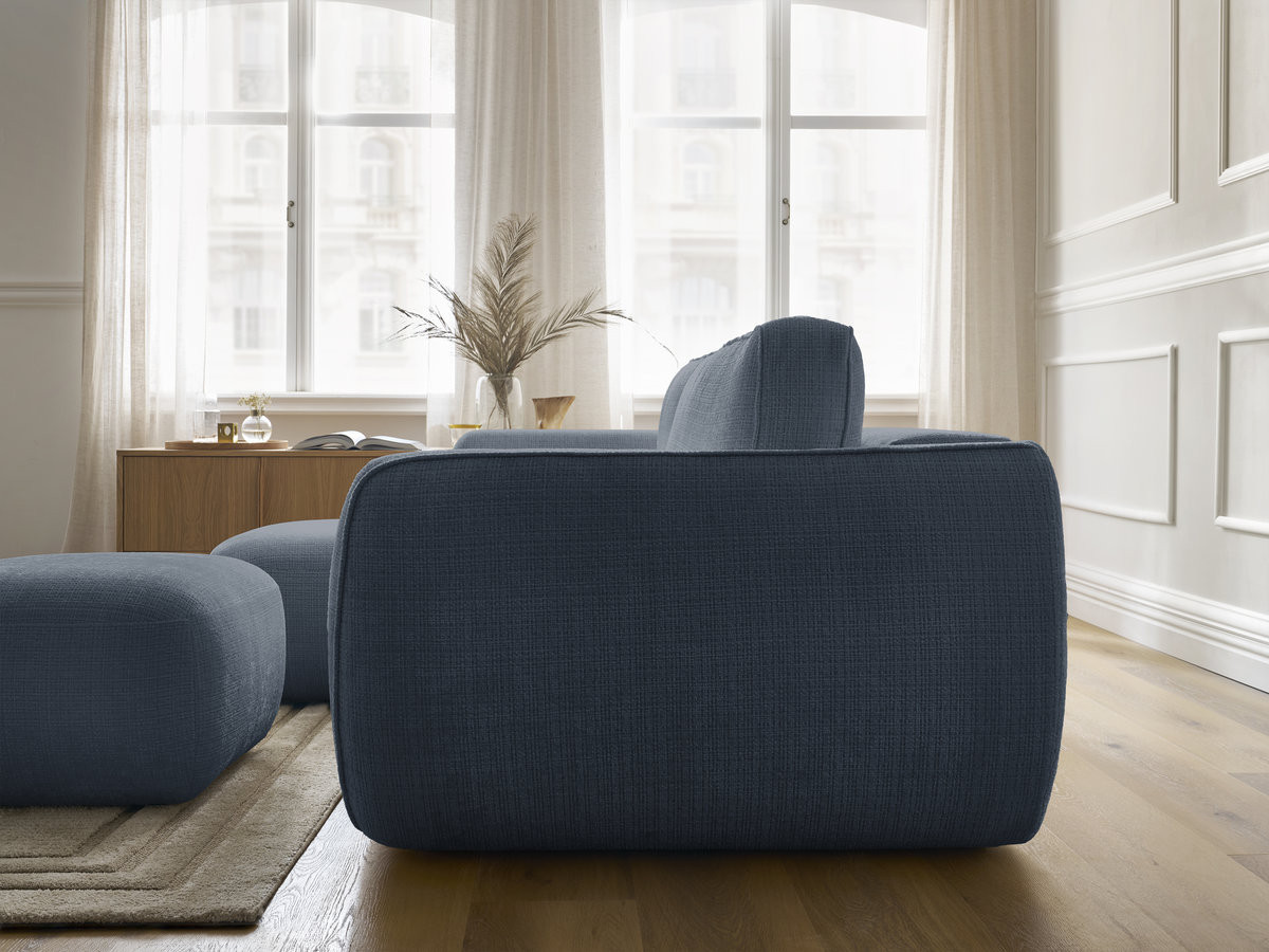 Bobochic Denise Ecksofa mit Schlaffunktion und Bettkasten und Pouf 258 × 160 cm Strukturstoff Dunkelblau Ecke links