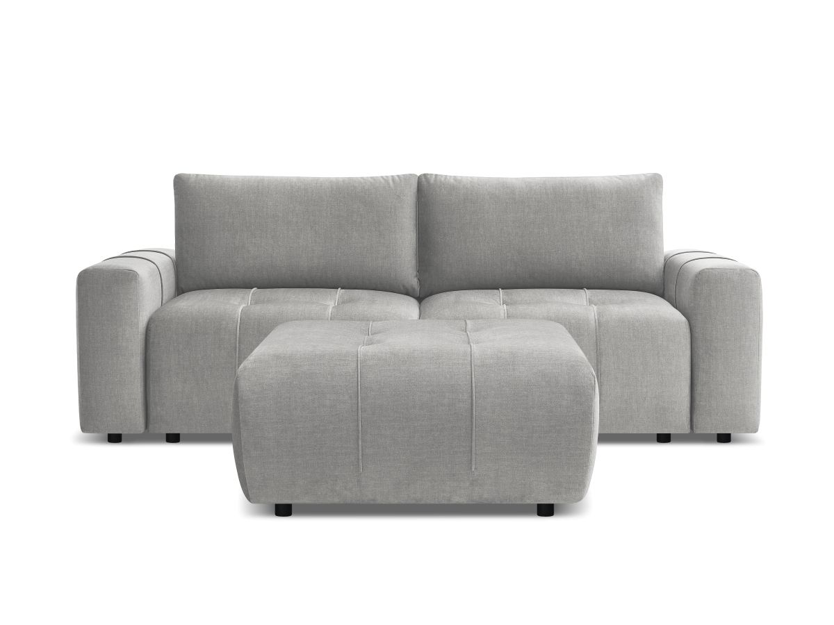 Bobochic Arsene Schlafsofa 4-Sitzer mit Bettkasten und Pouf Samt Hellgrau