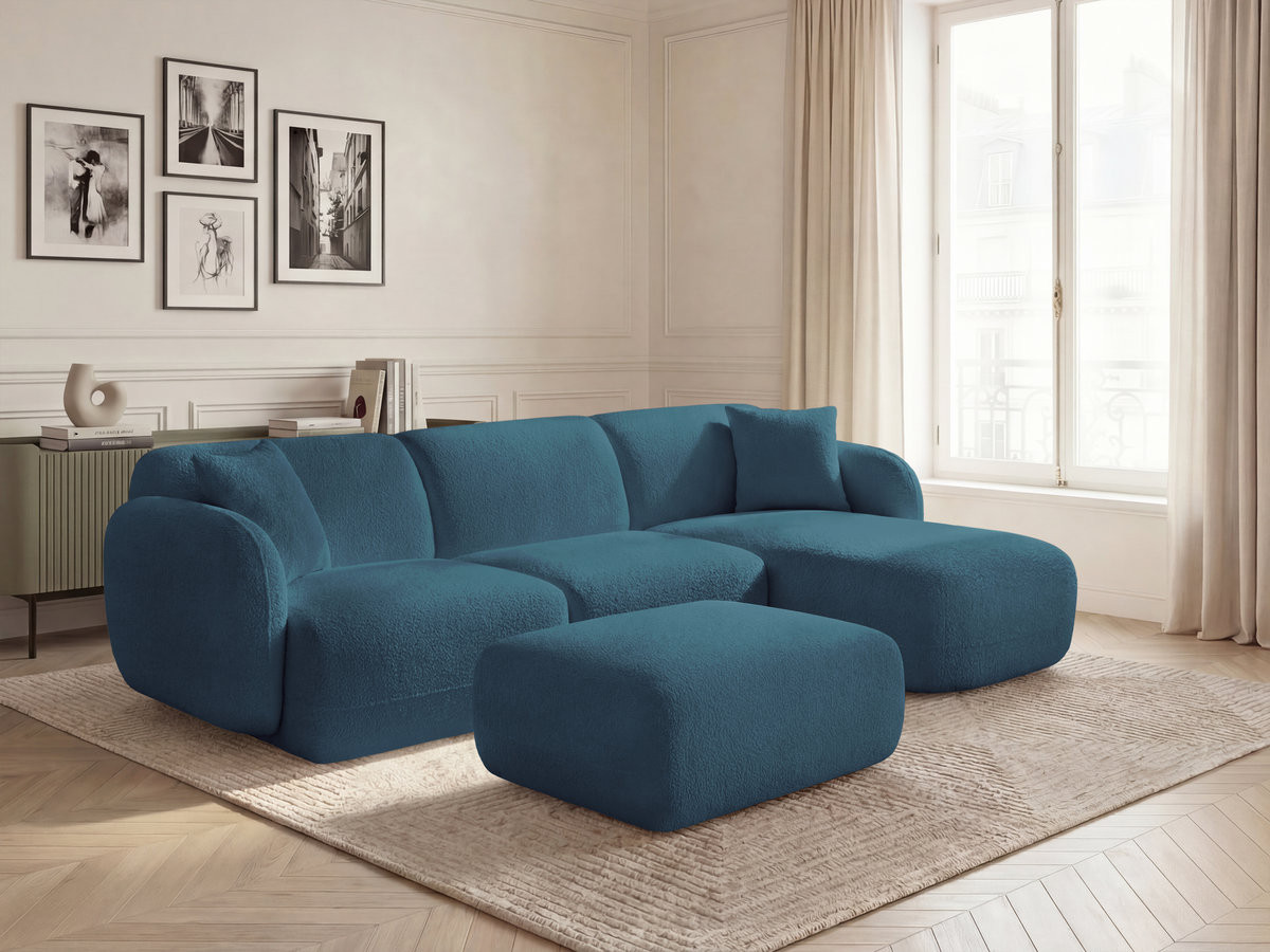 Bobochic Anda Ecksofa mit Pouf 292 × 163 cm Chenille Hellblau Ecke rechts
