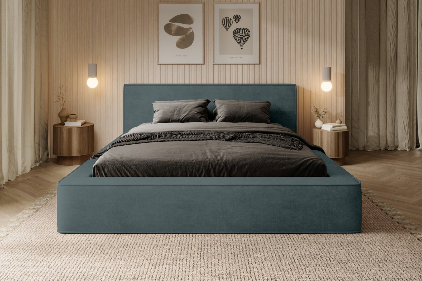 Polsterbett Delano Samtstoff 160x200 mit Holzrahmen Macau Emerald