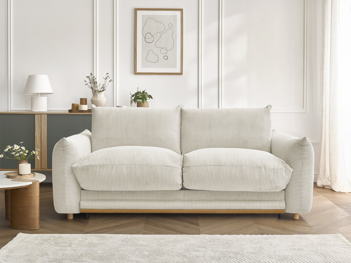 Bobochic Ernest Schlafsofa 3-Sitzer, Liegefläche 140 / 160 × 190 cm Cordsamt Beige, Liegefläche 160 × 190 cm