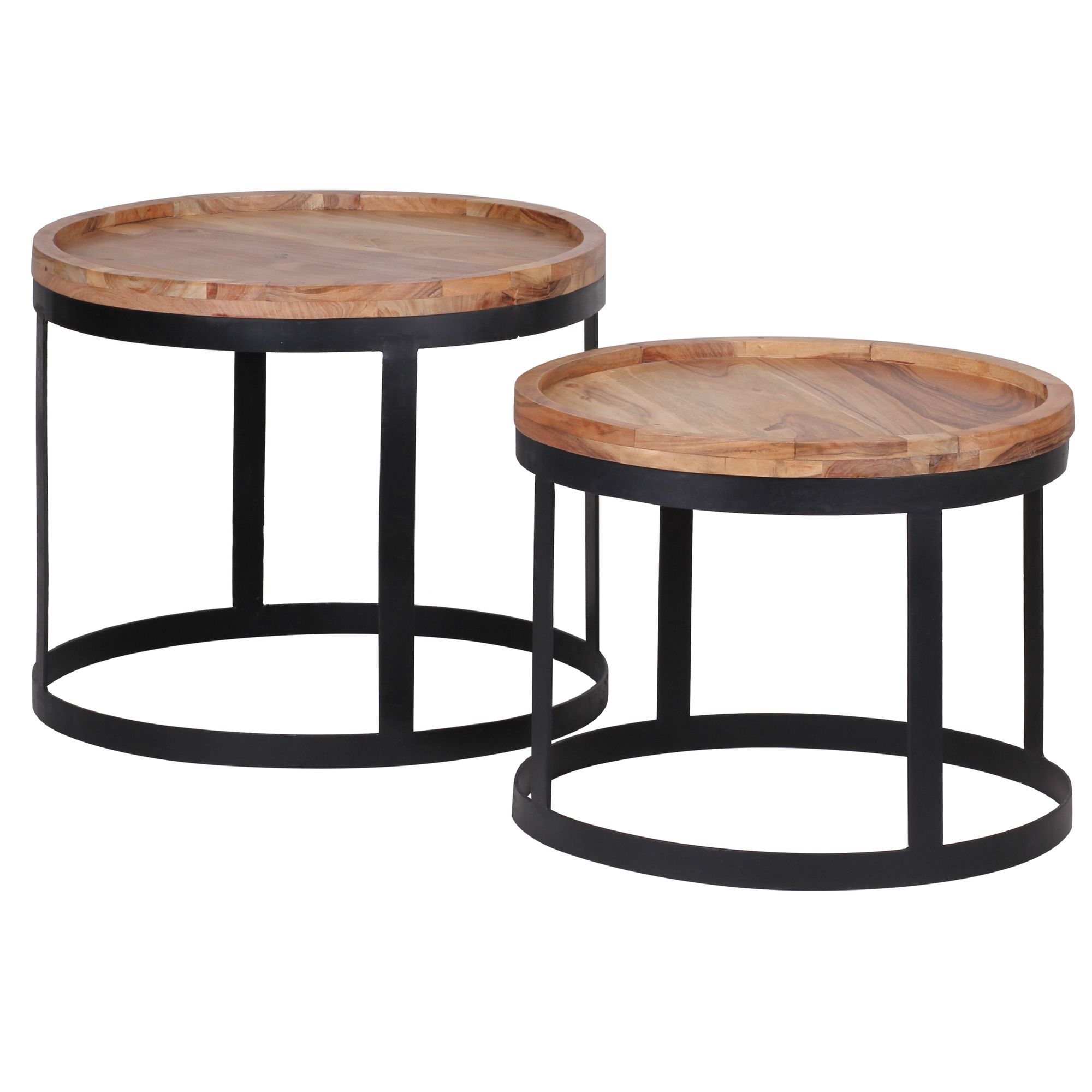 Satztisch 2er-Set Alden Massivholz Schwarz Ø 53 cm