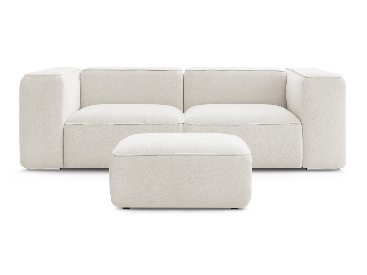 Bobochic Zephyr Sofa 3-Sitzer mit Pouf Strukturstoff Weiß