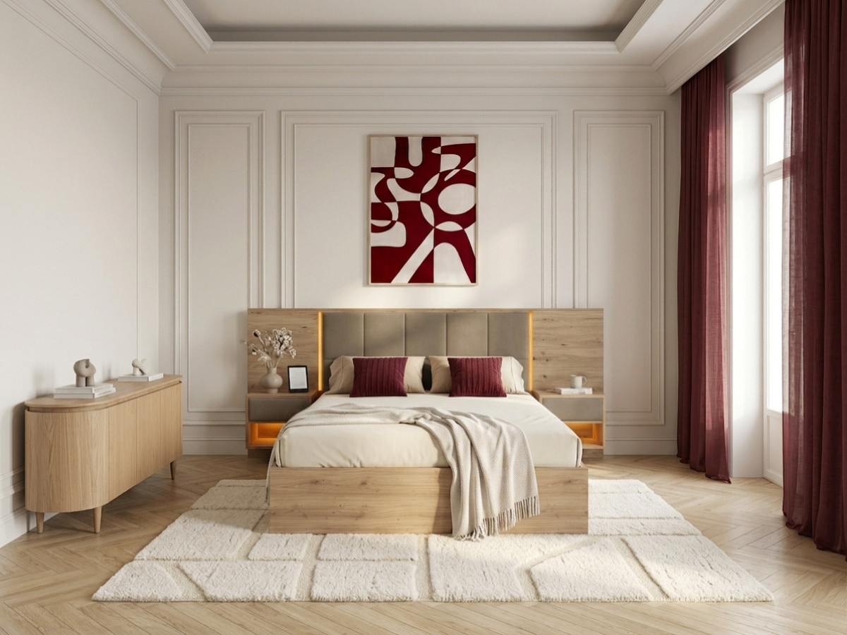 Bobochic Ryokan Polsterbett mit Bettkasten Strukturstoff Taupe, Liegefläche 140 × 190 cm