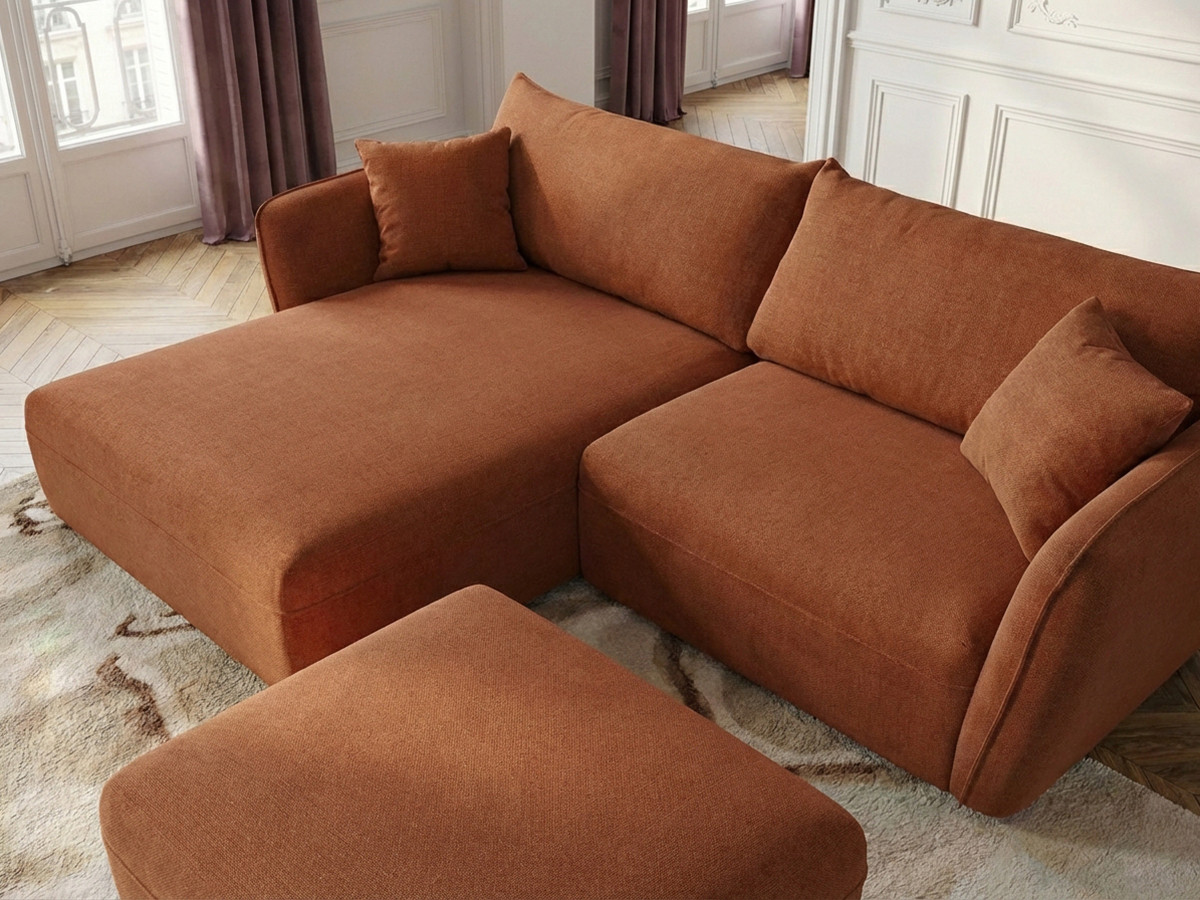 Bobochic Luigi Ecksofa mit Pouf Strukturstoff Orange Ecke links