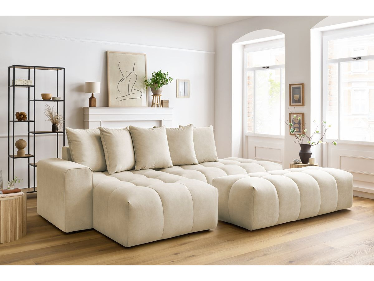 Bobochic Mont-blanc Ecksofa mit Pouf Samt Beige Ecke links