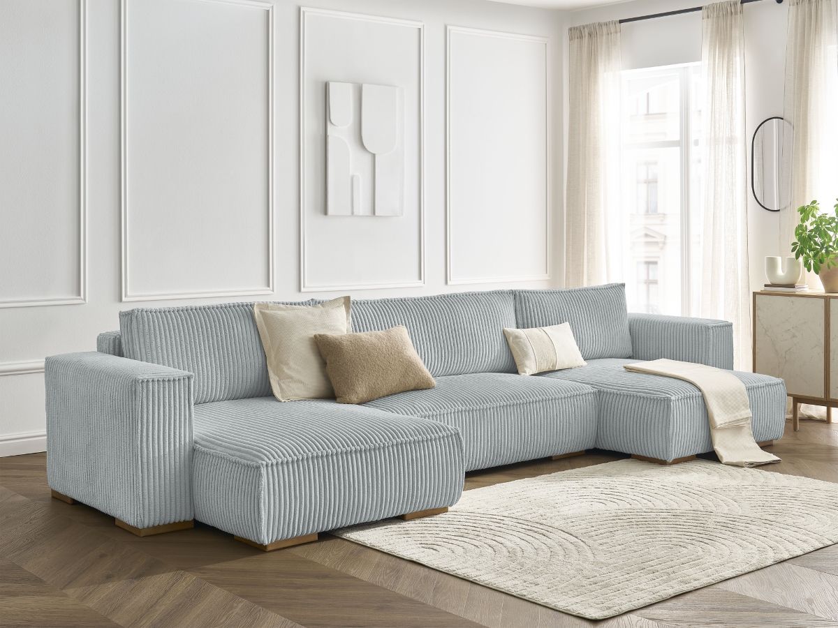 Bobochic Chelsea Wohnlandschaft Breitcord weich Hellgrau