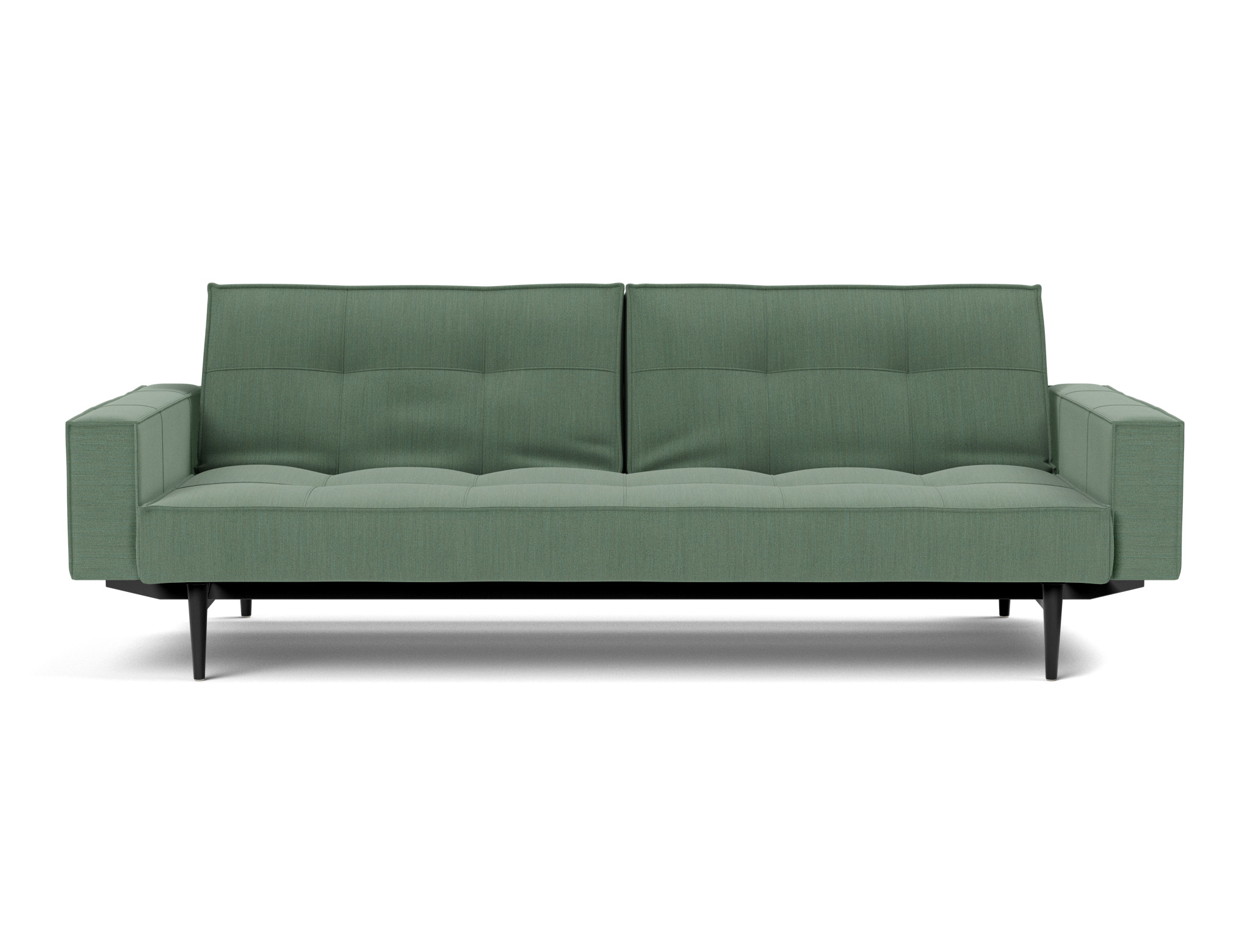 Schlafsofa Splitback mit Armlehnen Flachgewebe Elegance 518-Green Beine Styletto Eiche schwarz