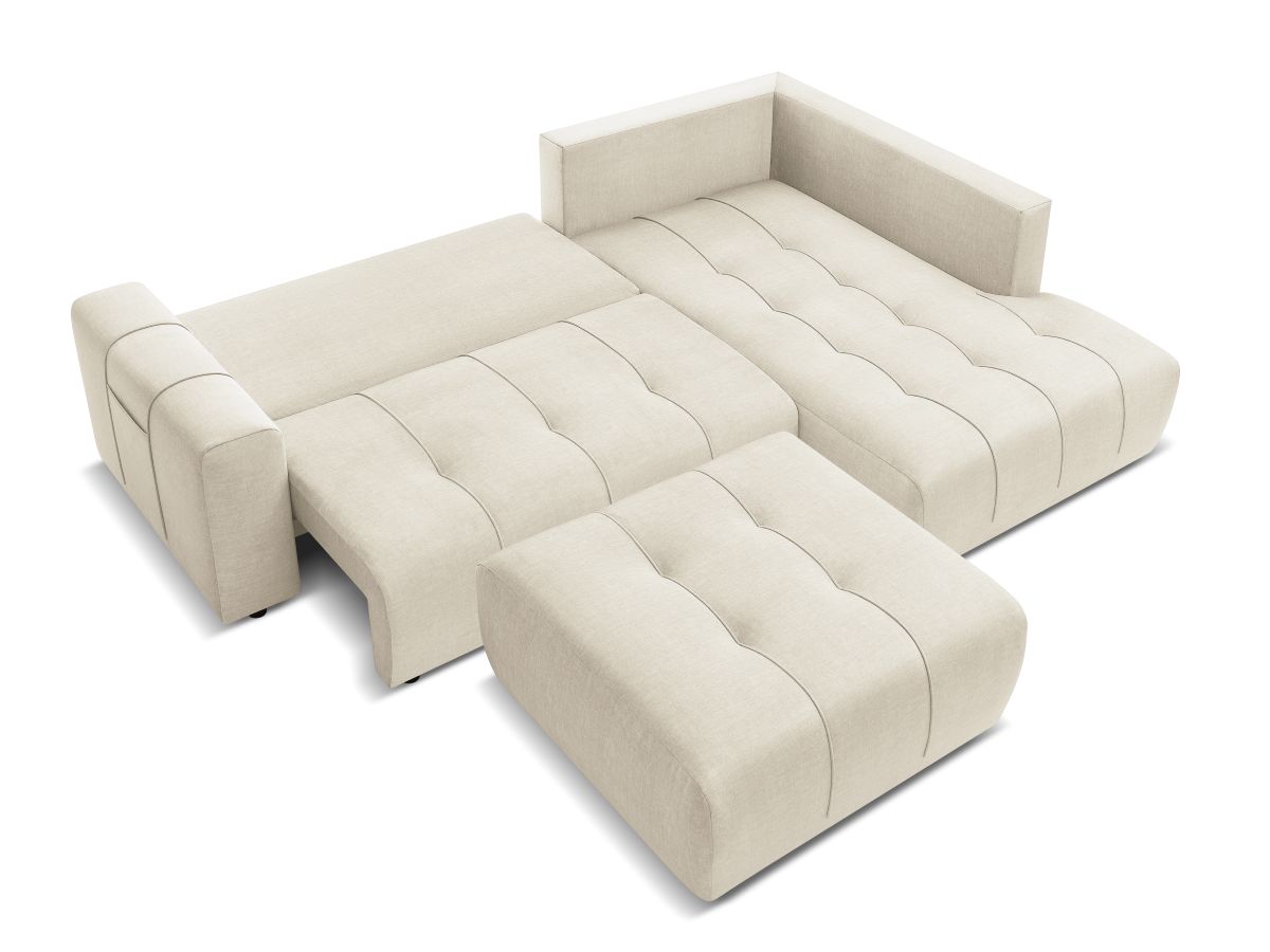 Bobochic Arsene Ecksofa mit Schlaffunktion und Bettkasten und Pouf 277 × 200 cm Samt Beige Ecke rechts