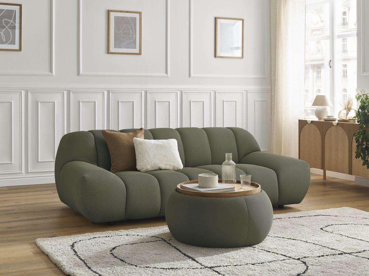 Bobochic Hayden Sofa 2-Sitzer mit Pouf Mesh-Stoff Grün