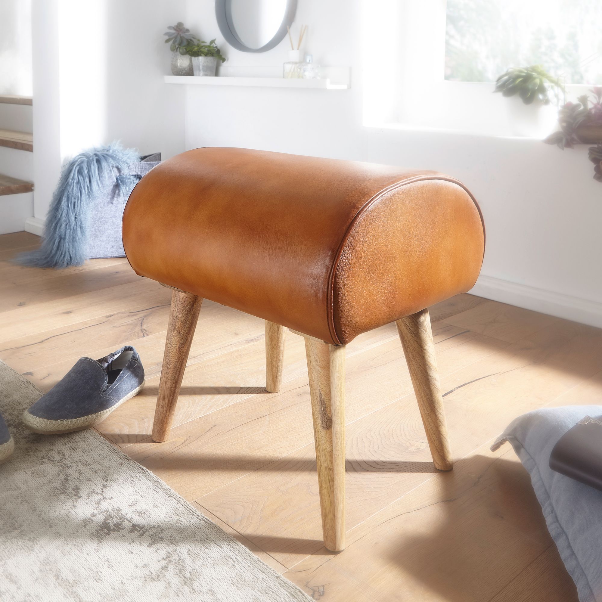 Sitzhocker Thorso Echtleder Braun 45 × 40 × 53 cm