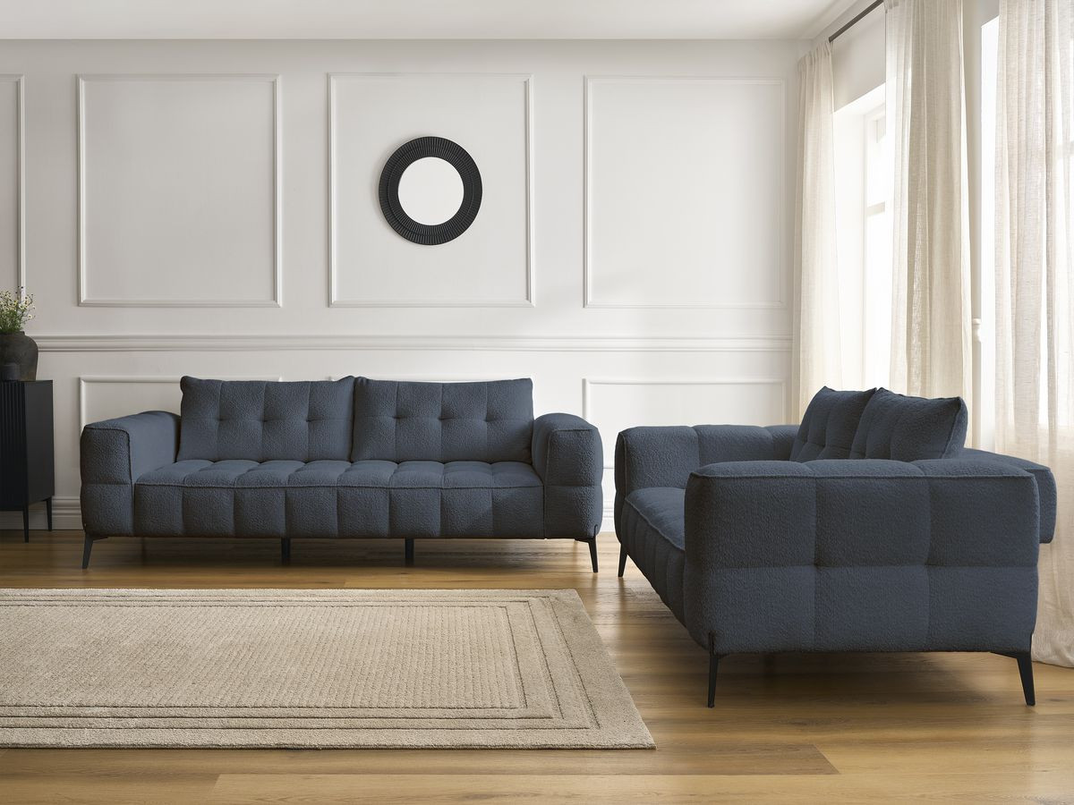 Bobochic Anis Sofa 5-Sitzer Bouclé-Stoff Dunkelblau