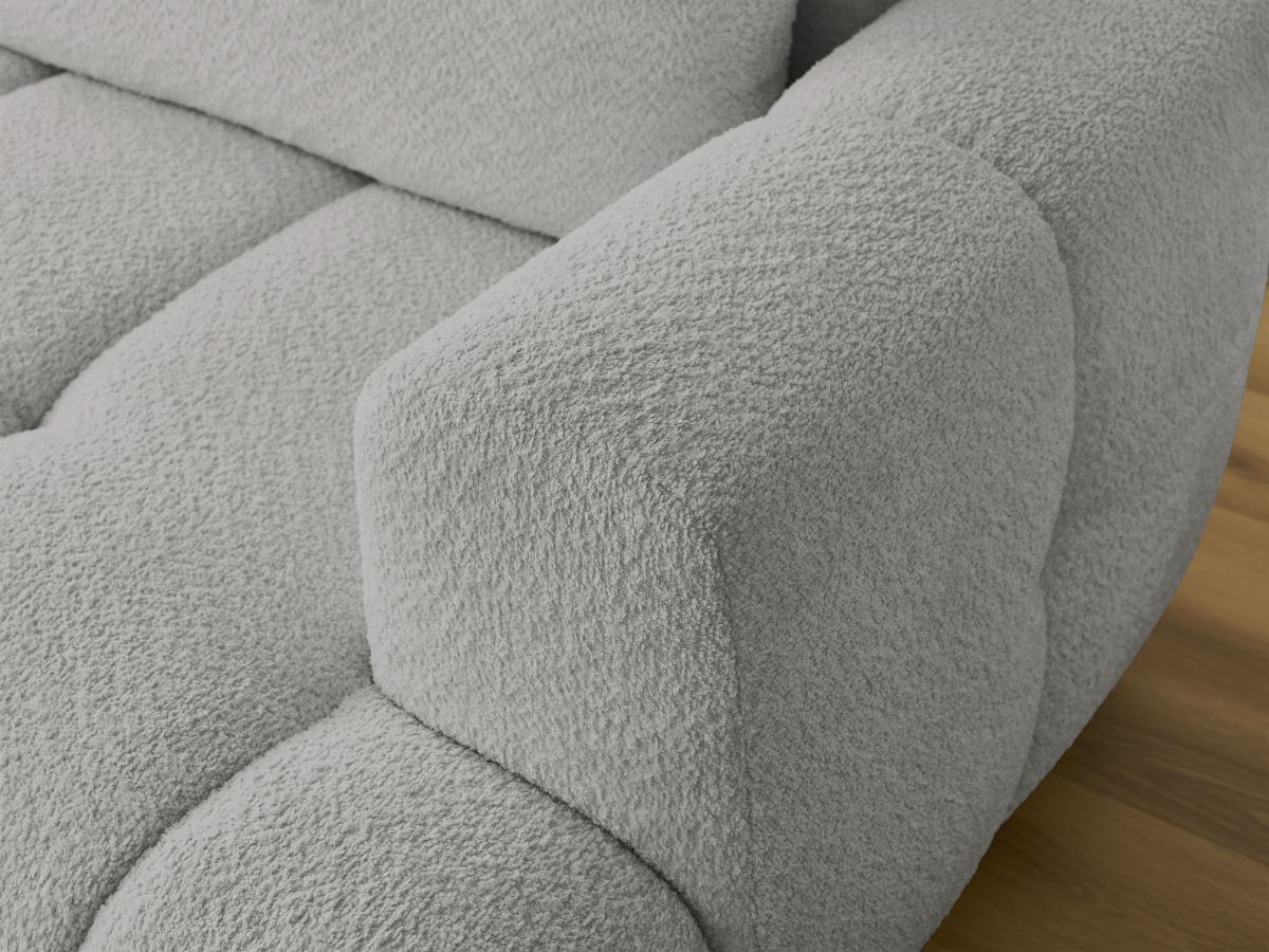 Bobochic Fuji Ecksofa mit Schlaffunktion und Bettkasten und Pouf 292 × 160 cm Bouclé-Stoff Hellgrau Ecke links