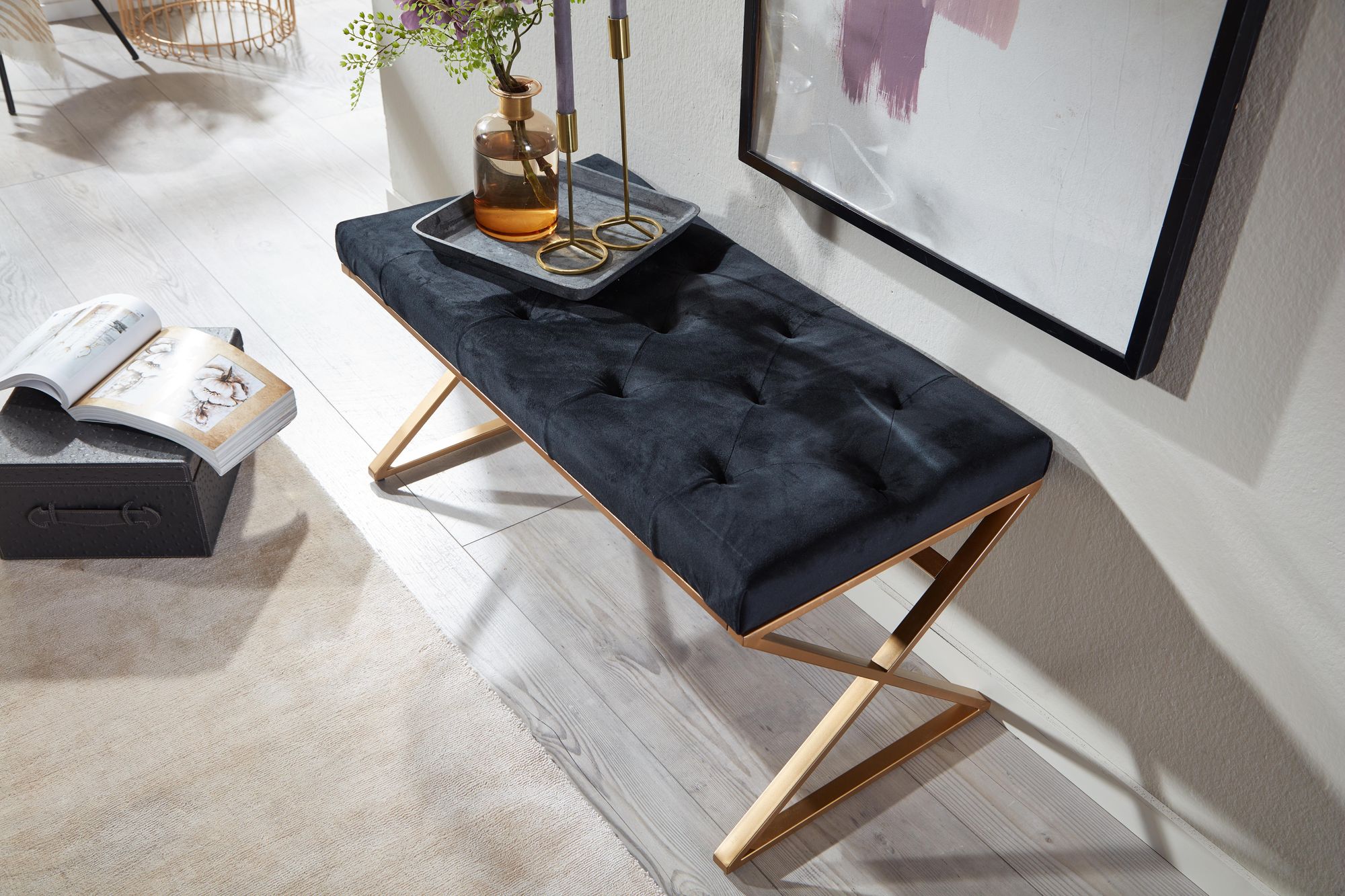 Polsterbank Sudureyri Samt Schwarz 90 × 44 × 46 cm