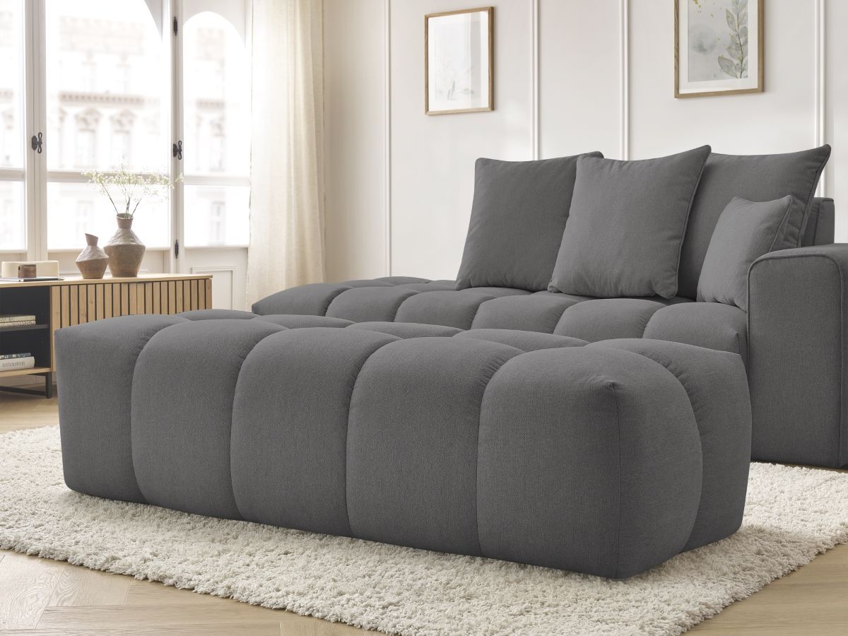 Bobochic Mont-blanc Sofa 5-Sitzer mit Pouf Melange-Stoff Dunkelgrau Armlehne rechts
