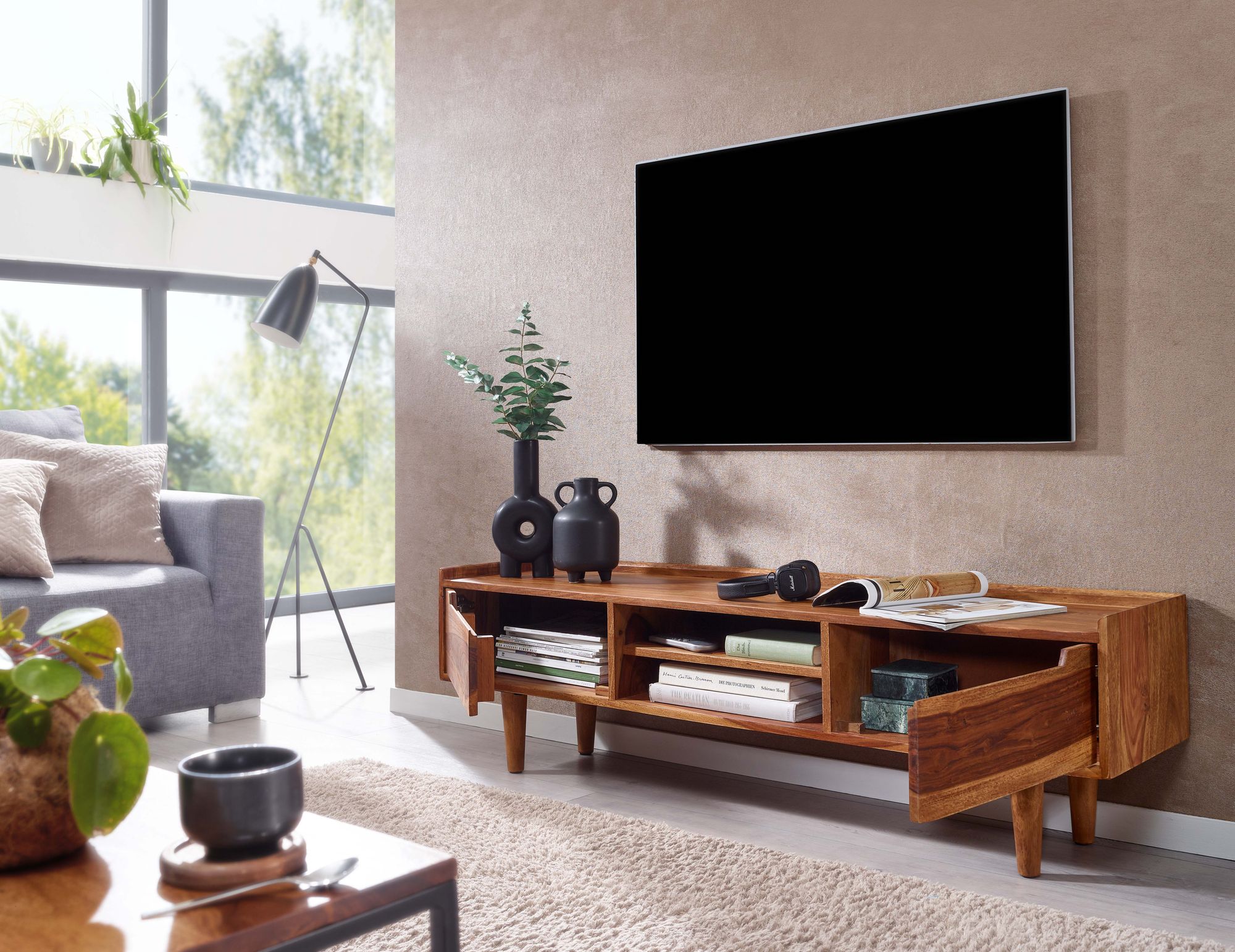 TV-Board Burgsvik Massivholz Dunkelbraun 145 × 35 × 43 cm