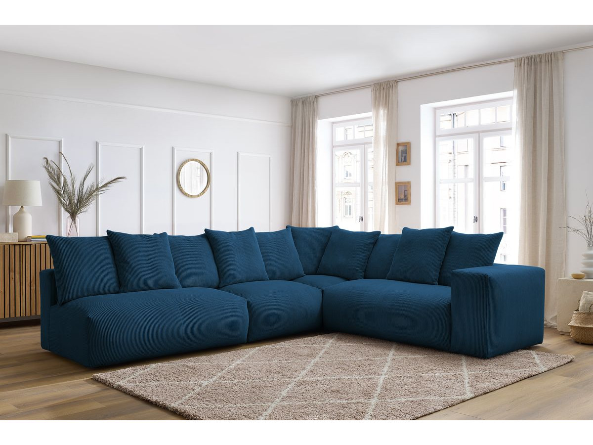 Bobochic Voltaire Ecksofa 322 × 268 cm Cordsamt Dunkelblau Ecke rechts