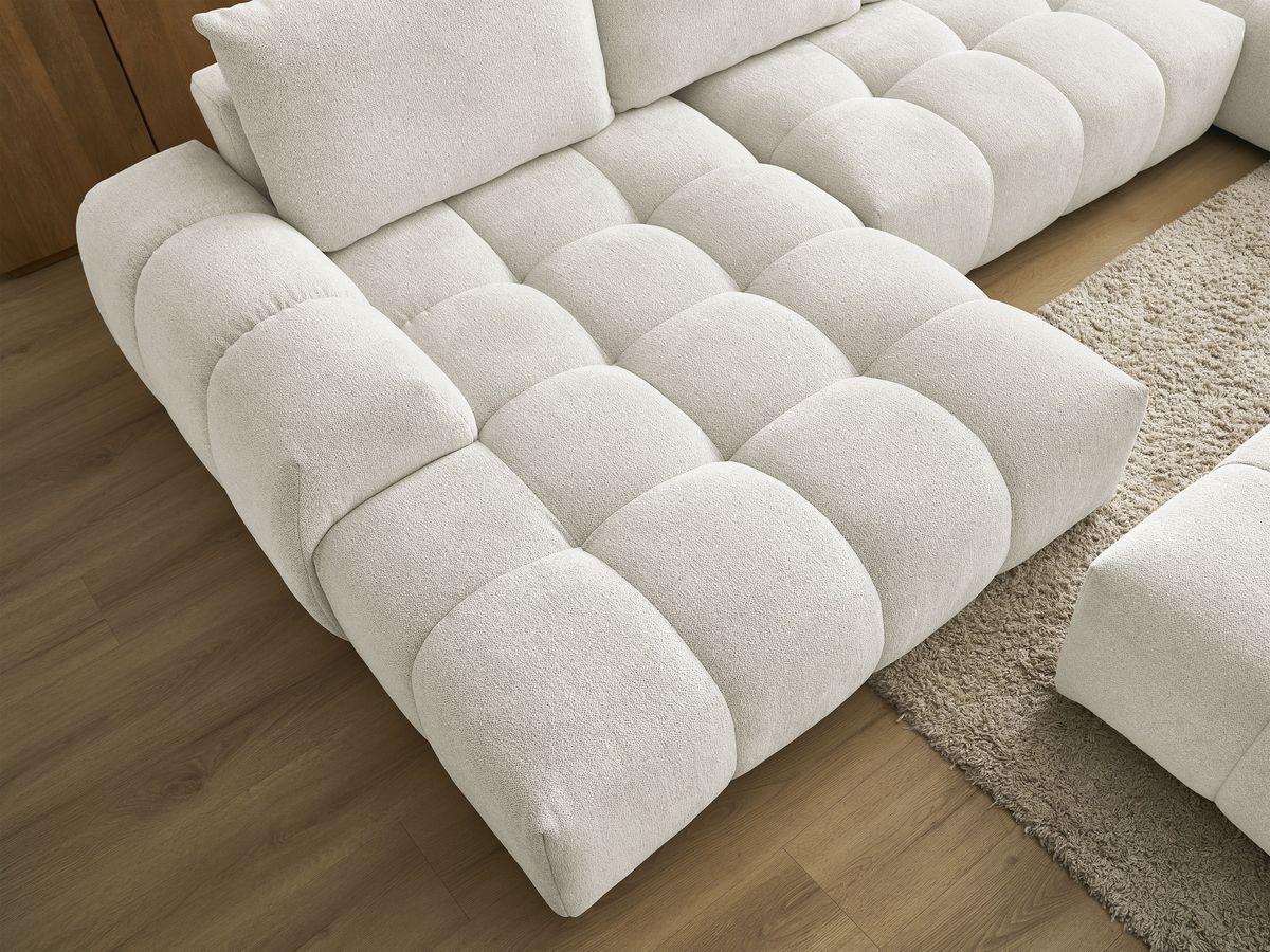 Bobochic Everest Wohnlandschaft mit Pouf, 6 Kissen Melange-Stoff Weiß Ecke links