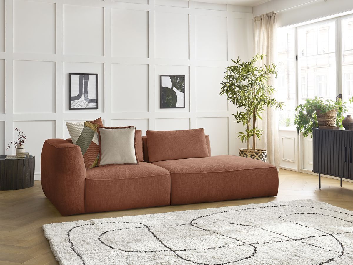 Bobochic Leopold Sofa 3-Sitzer Strukturstoff Orange Armlehne links