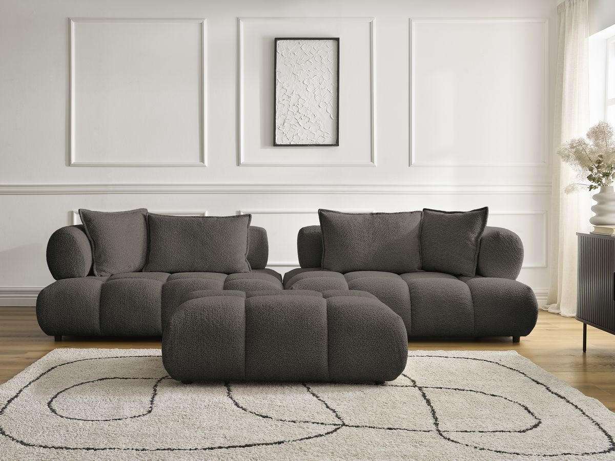 Bobochic Alya Sofa 4-Sitzer mit Pouf Bouclé-Stoff Braun