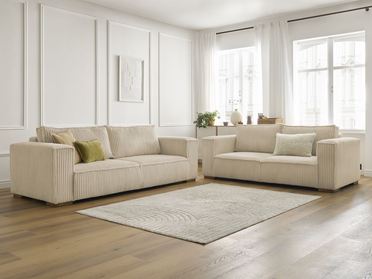 Bobochic Chelsea Sofa 5-Sitzer Breitcord weich Taupe