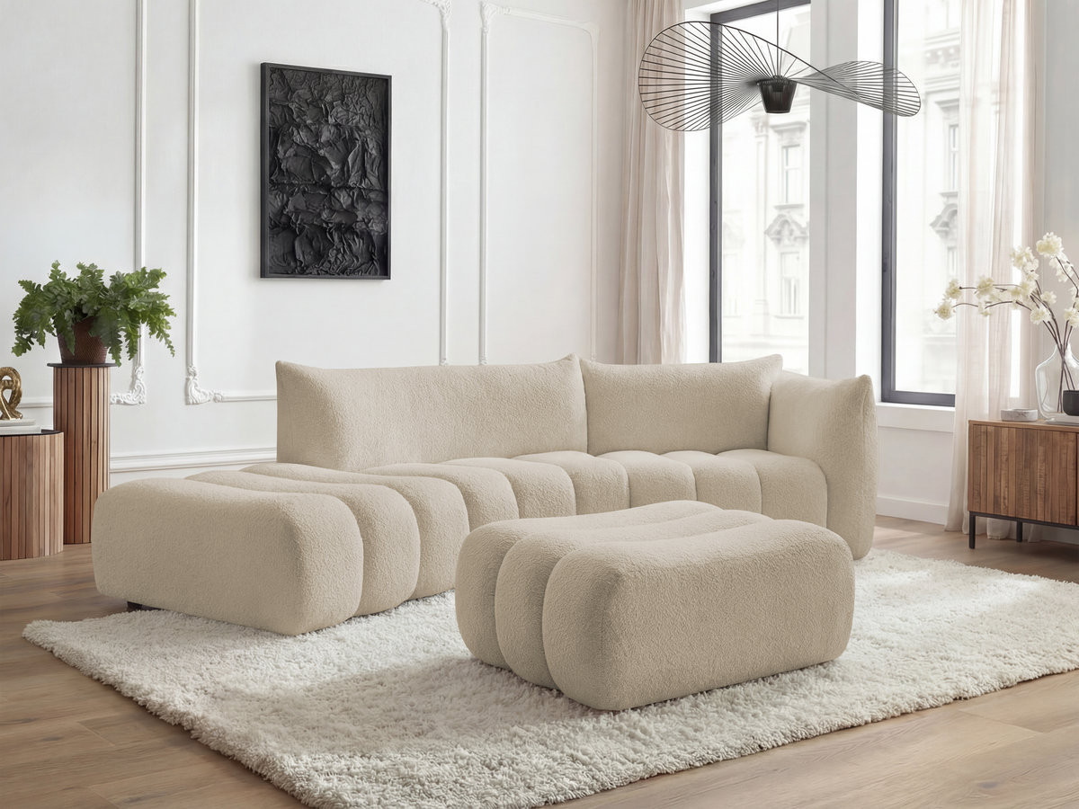 Bobochic Azra Ecksofa mit Pouf 325 × 112 cm Bouclé-Stoff Beige Ecke rechts