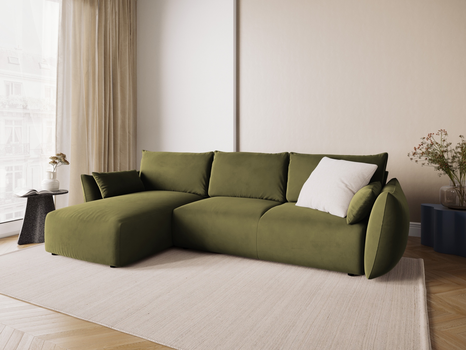 Cosmopolitan Design Ecksofa Matera 4-Sitzer mit Schlaffunktion Samt Salvador Grün Links