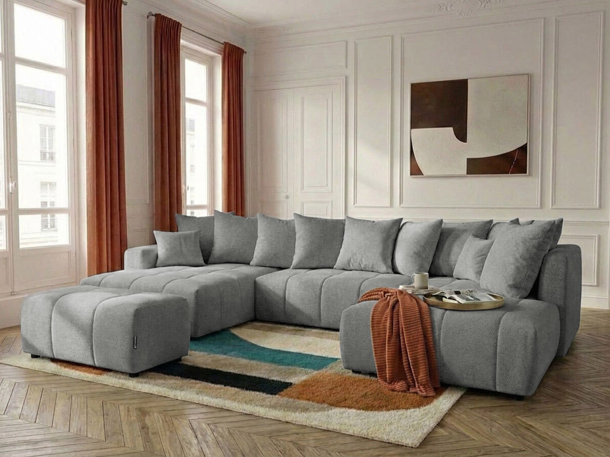 Bobochic Roxelane Wohnlandschaft mit Pouf Melange-Stoff Hellgrau Ecke links