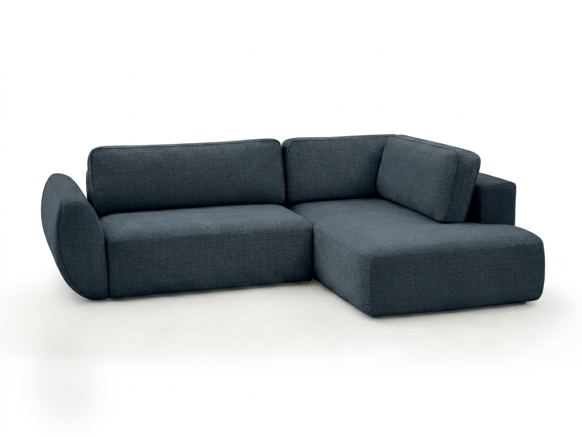 Bobochic Denise Ecksofa mit Schlaffunktion und Bettkasten 256 × 197 cm Strukturstoff Dunkelblau Ecke rechts