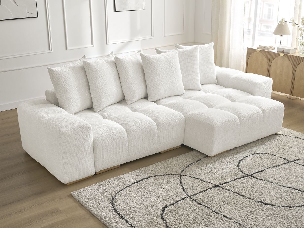 Bobochic Anakin Ecksofa, 6 Kissen Strukturstoff Weiß