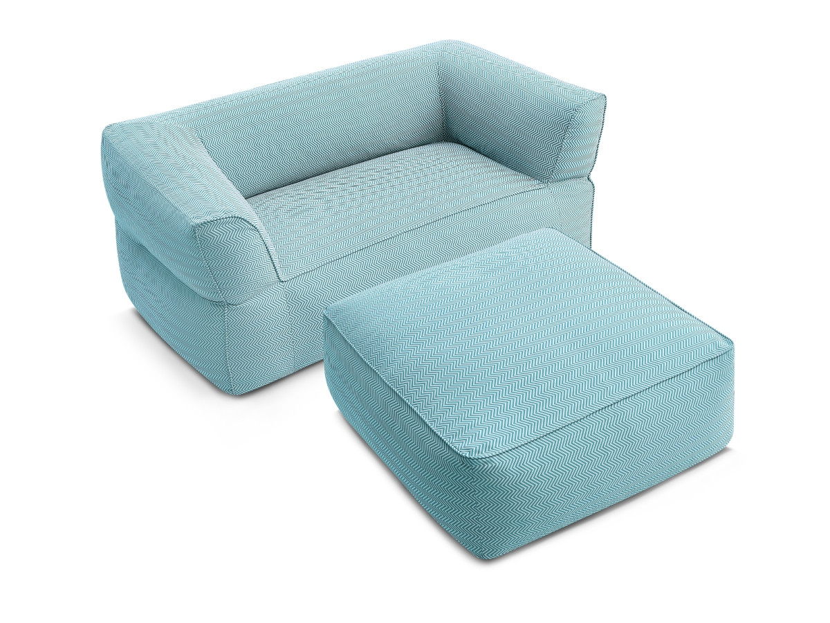 Bobochic Nour Gartensofa 3-Sitzer mit Pouf Stoff Dunkelblau