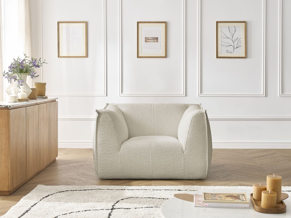Bobochic Giorgia Sessel Bouclé-Stoff Beige