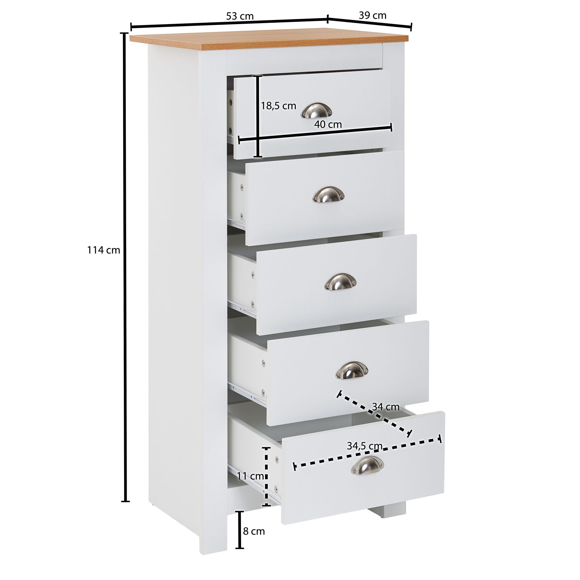 Kommode Breidavik Weiß 53 × 39 × 114 cm