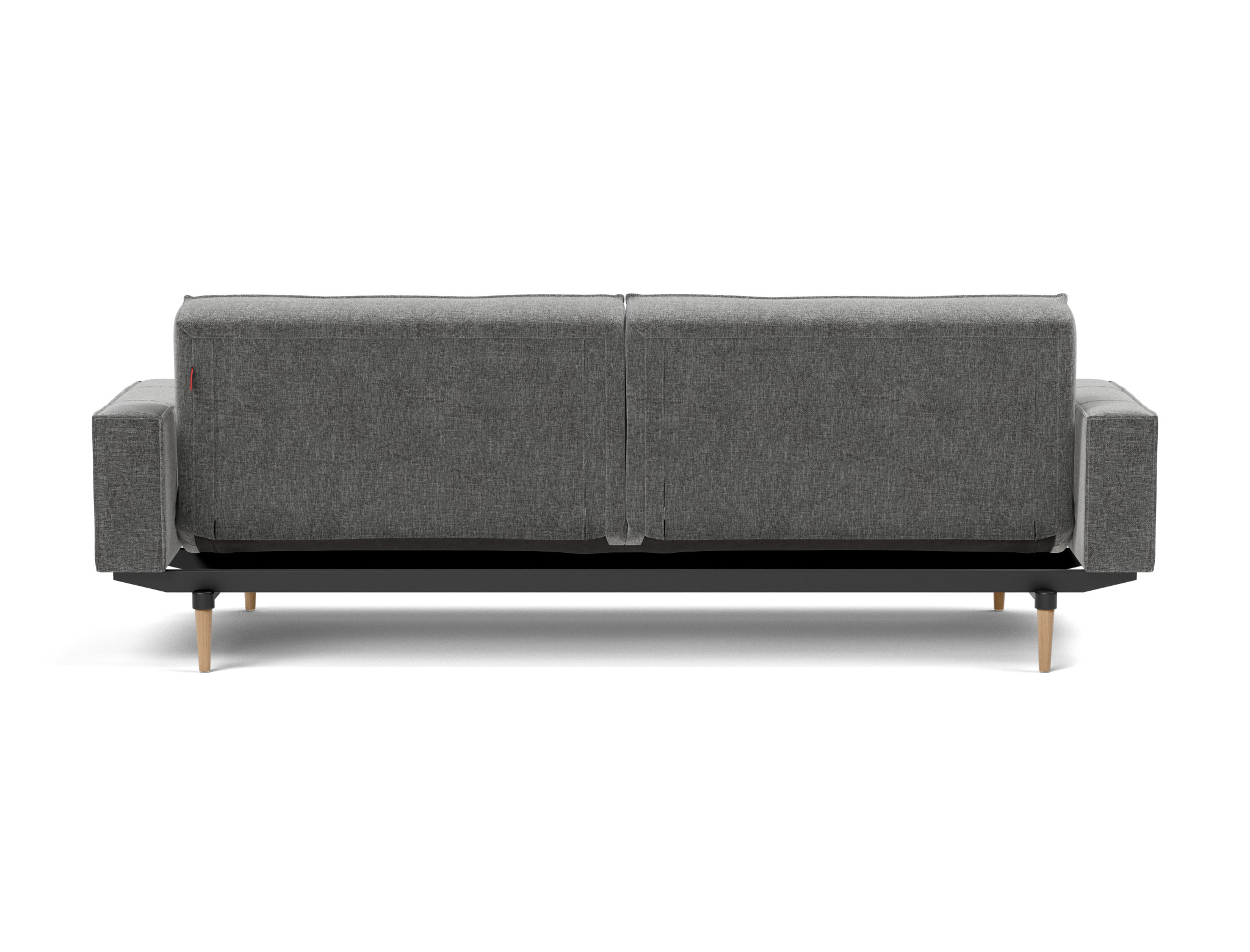Schlafsofa Splitback mit Armlehnen Strukturierter Stoff Twist 563-Charcoal Beine Styletto Eiche hell