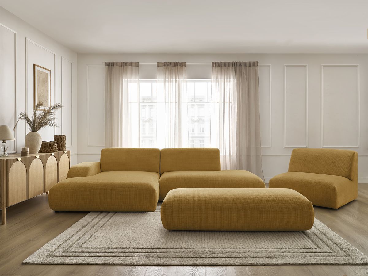Bobochic Sirius Ecksofa mit Pouf 405 × 170 cm Strukturstoff Gelb Ecke links