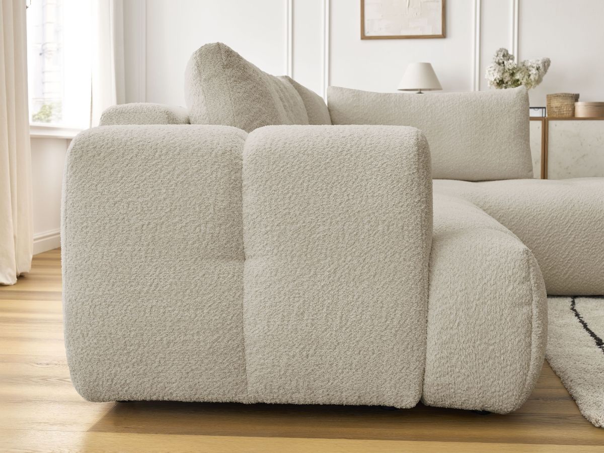 Bobochic Fuji Ecksofa mit Schlaffunktion und Bettkasten 282 × 204 cm Bouclé-Stoff Beige Ecke rechts