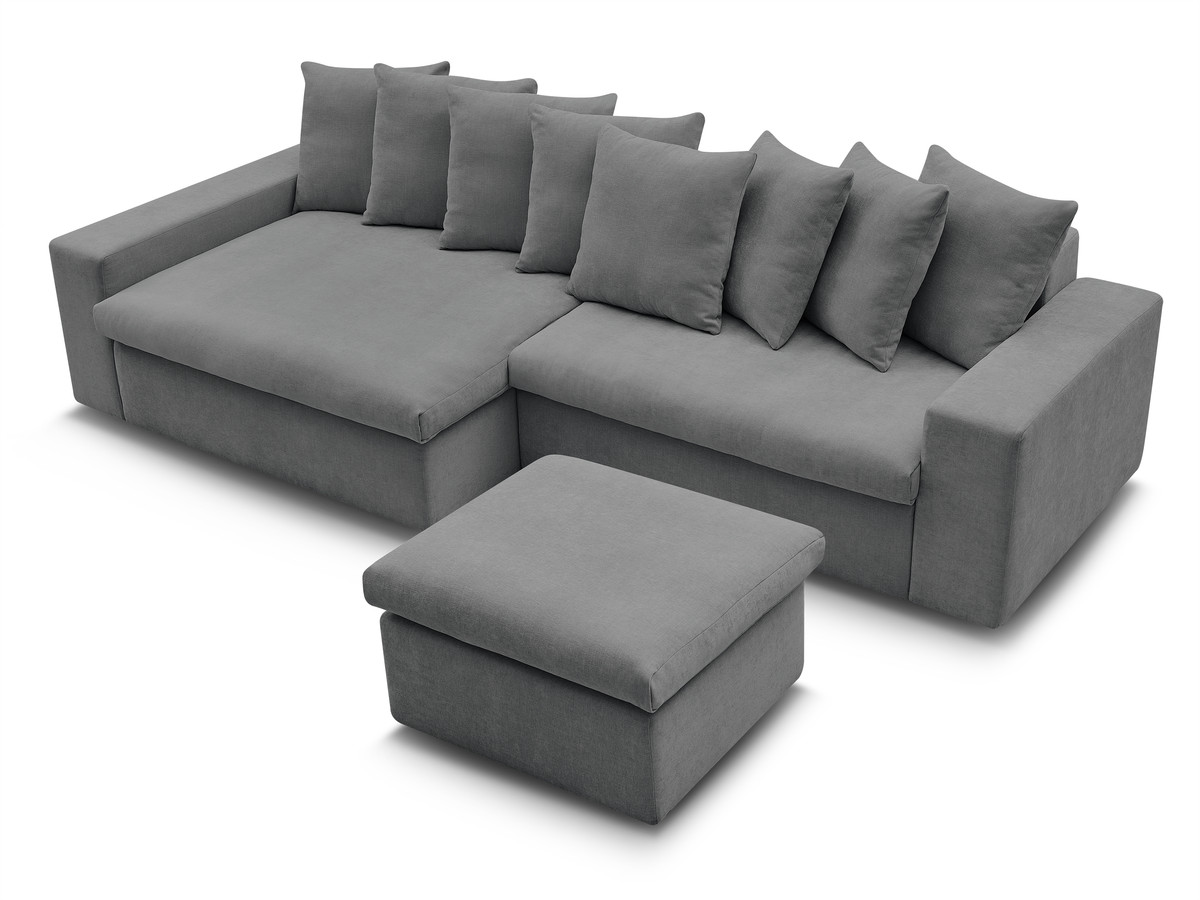 Bobochic Enore Ecksofa mit Pouf Stoff Dunkelgrau Ecke links