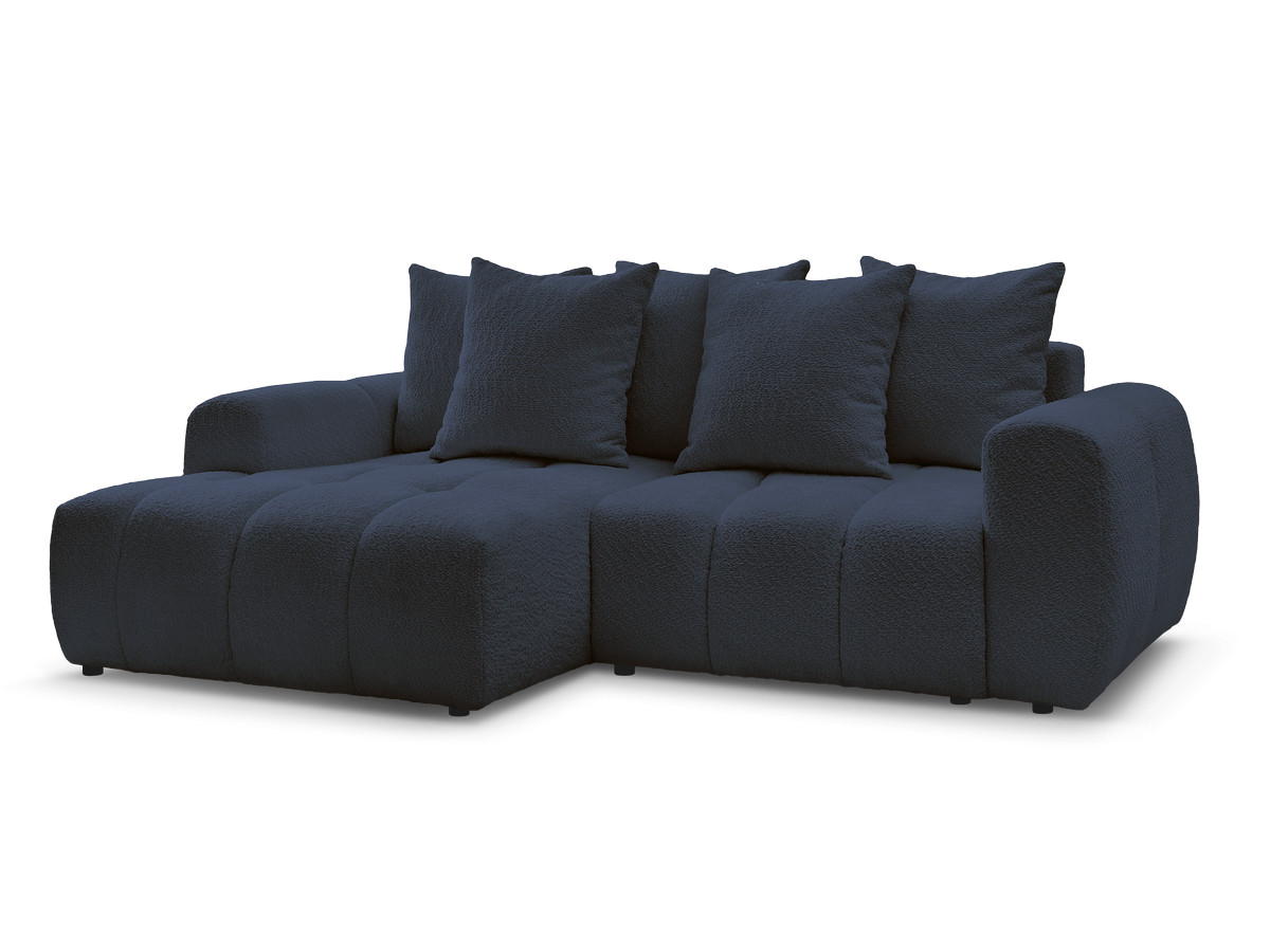 Bobochic Roxelane Ecksofa mit Schlaffunktion und Bettkasten 258 × 150 cm Bouclé-Stoff Dunkelblau Ecke links